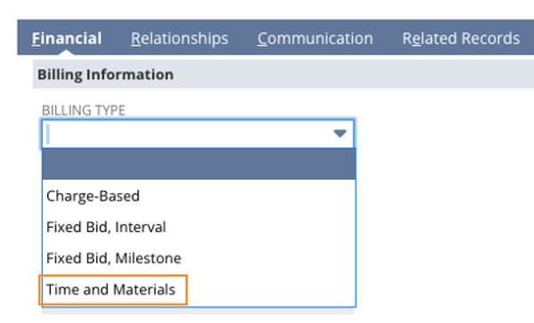 Billing Type: Time and Materials