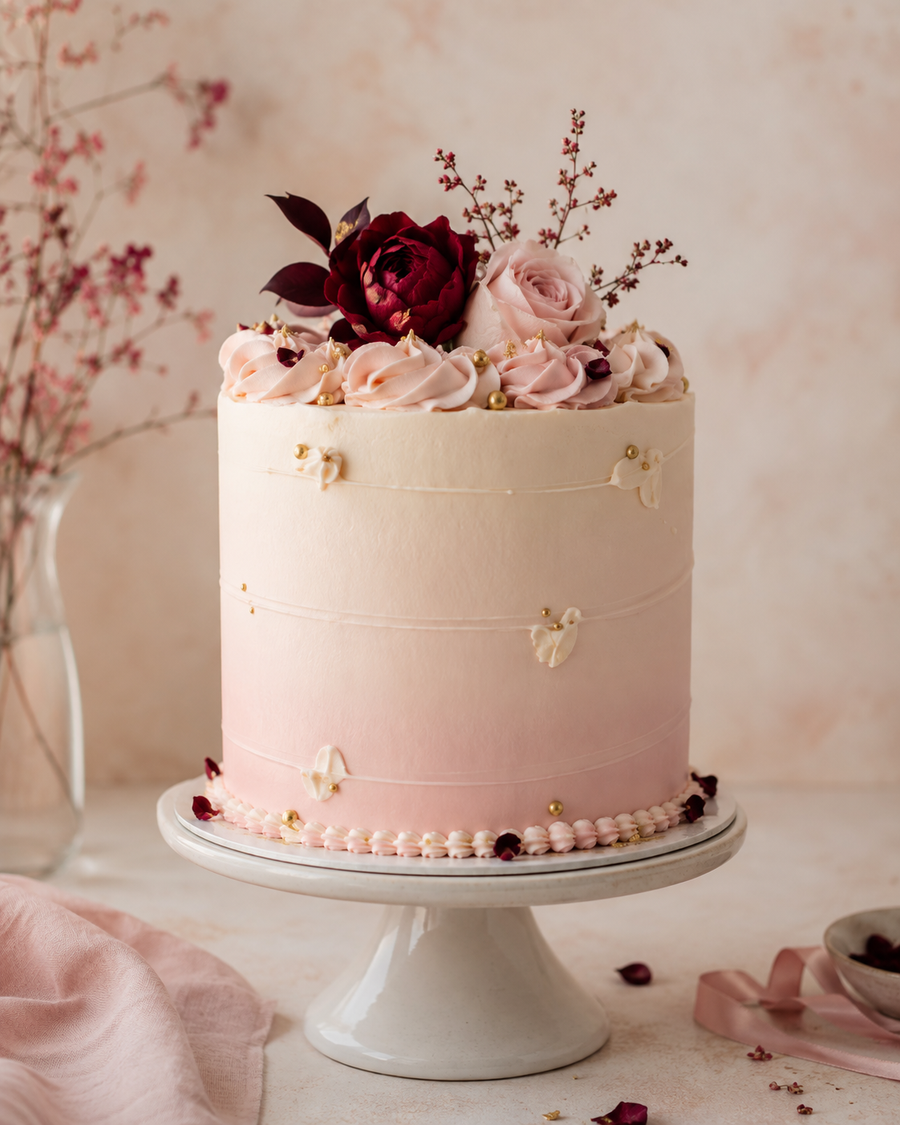 Pink floral celebration cake by Velvet Sugar Bakes