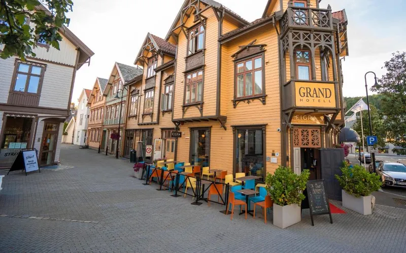 a yellow building with the word grand on it