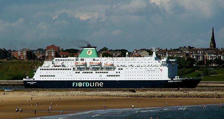 a large cruise ship is docked on the shore of a beach .