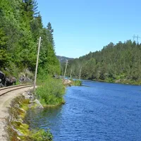 Trains running in beautiful natural surroundings