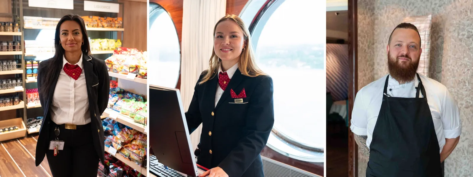 Restaurant med sittegrupper og fargerik vegg.