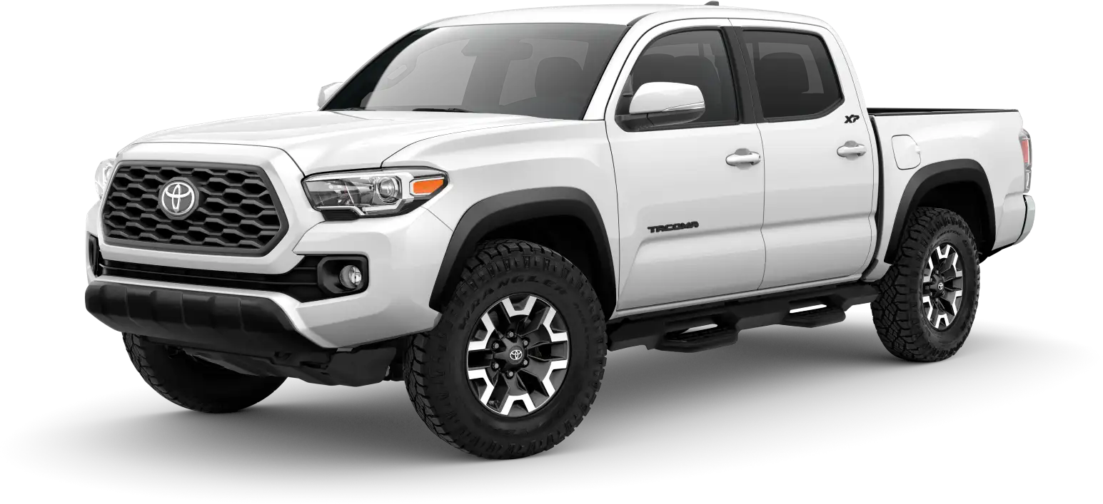 exterior front side image of a white 2024 Toyota Tacoma XP Trail Xseries