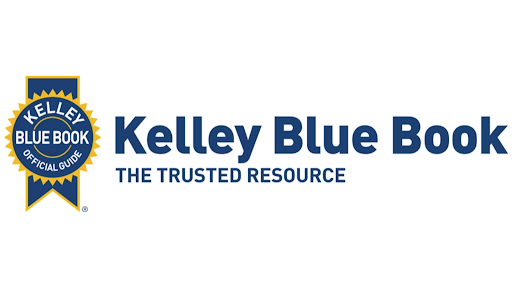 Kelley Blue Book logo featuring a blue and gold ribbon seal on the left and the text "Kelley Blue Book THE TRUSTED RESOURCE" in bold blue letters on a white background.