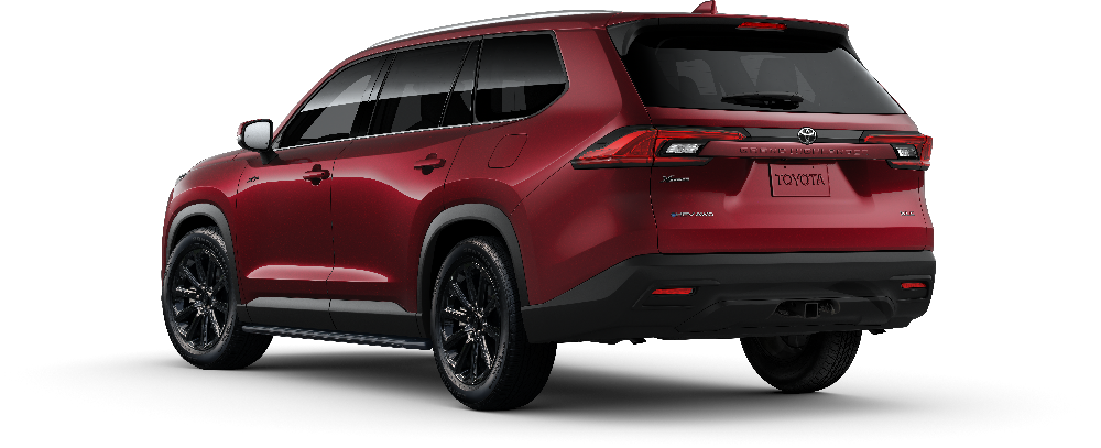 Exterior rear view of a red Toyota Grand Highlander XP, Grand Highlander XSeries model