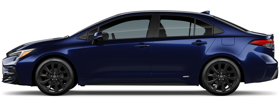 Side profile of a 2026 corolla Corolla Hybrid SE 1.8L 4-Cyl. Engine All-Wheel Drive