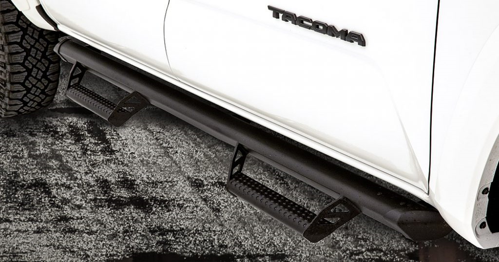 white Toyota Tacoma step running boards