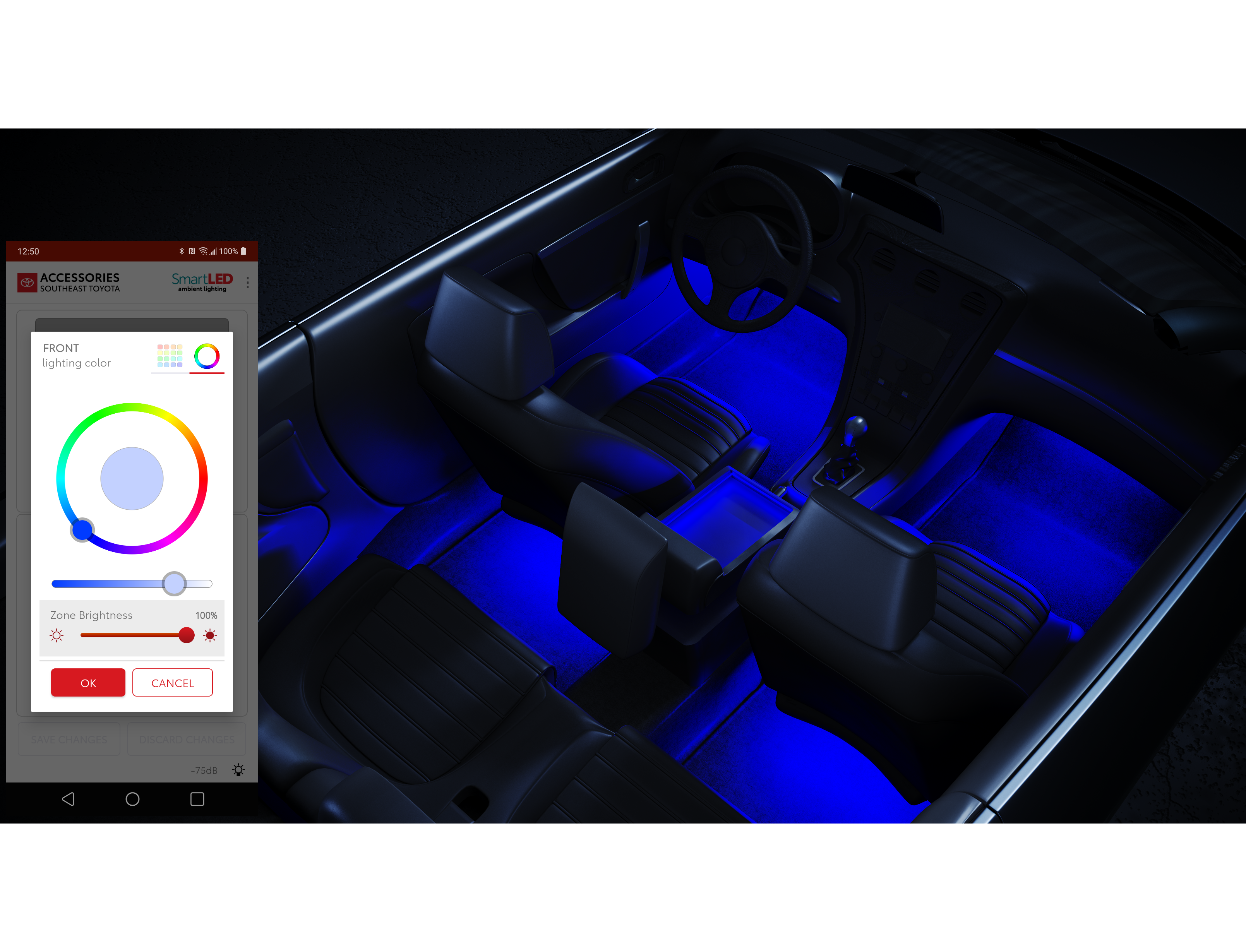 Toyota color changing in car lighting system