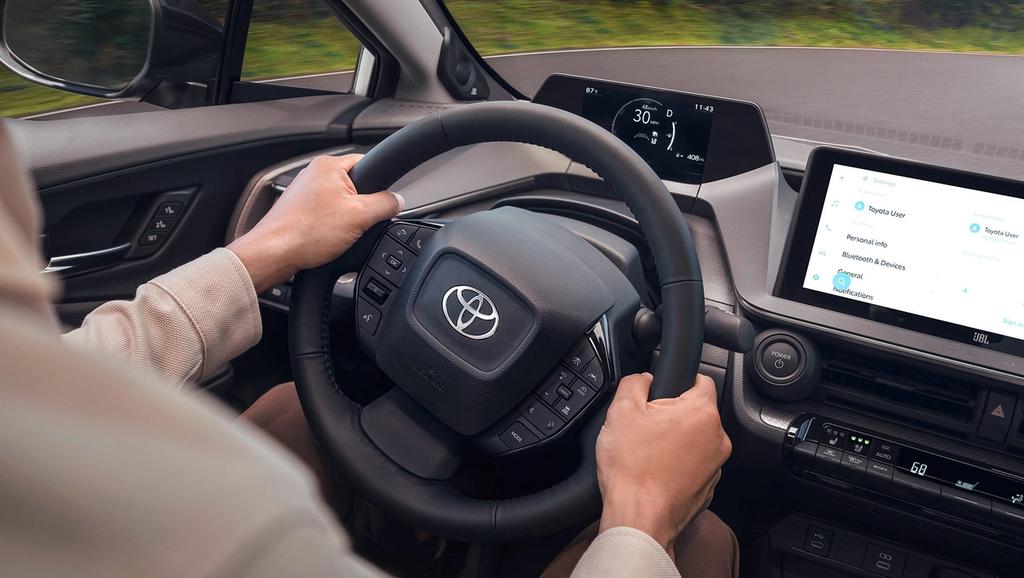 Promotional image from Toyota showing a vehicle, accessories, or people using the vehicle in everyday or outdoor environments.