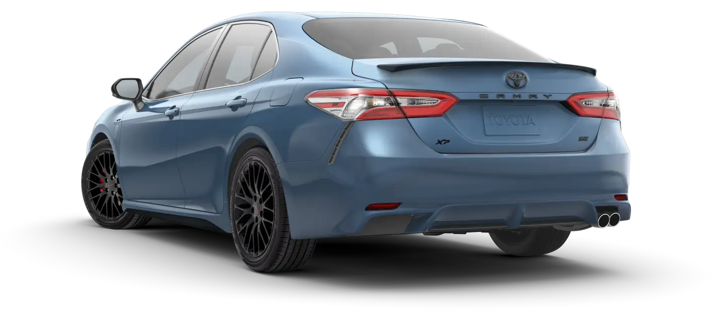 exterior back side image of a 2024 calvary blue Toyota Camry XP Xseries