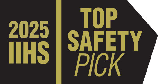 A gold and black graphic displays the text "2025 IIHS TOP SAFETY PICK".