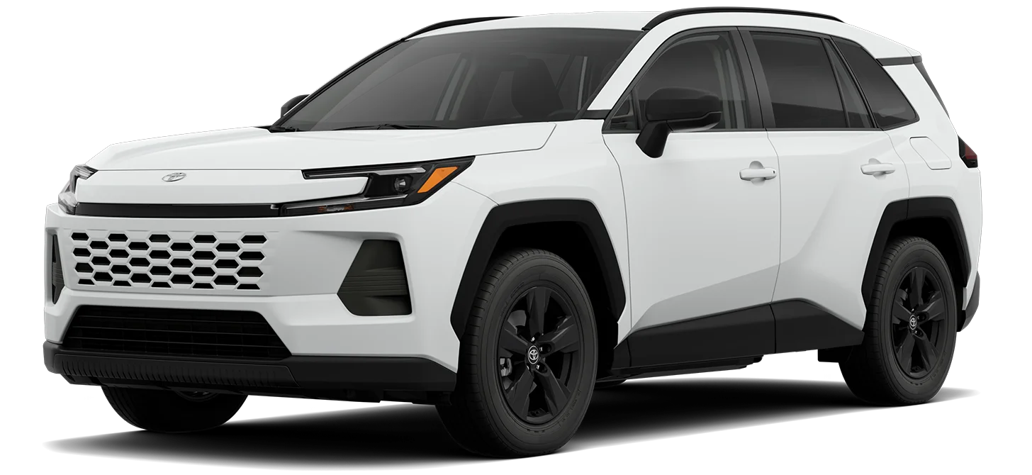 Promotional image of a 2025 or 2026 Toyota sedan, truck, or SUV hybrid vehicle shown in side profile on a white background.