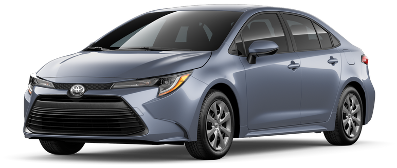 Exterior view of a Toyota Corolla sedan. Showing its sleek headlights and aerodynamic design.