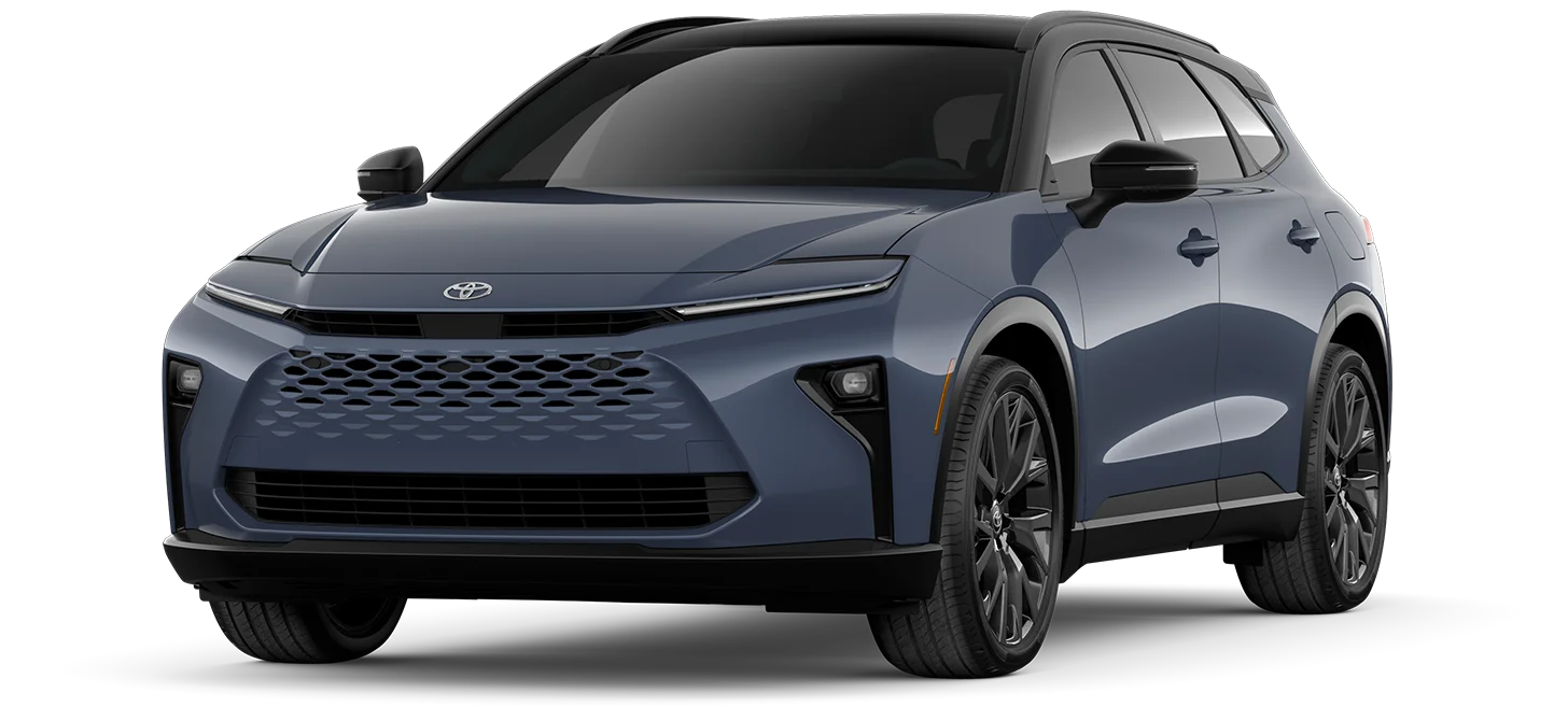 Promotional image of a 2025 or 2026 Toyota sedan, truck, or SUV hybrid vehicle shown in side profile on a white background.