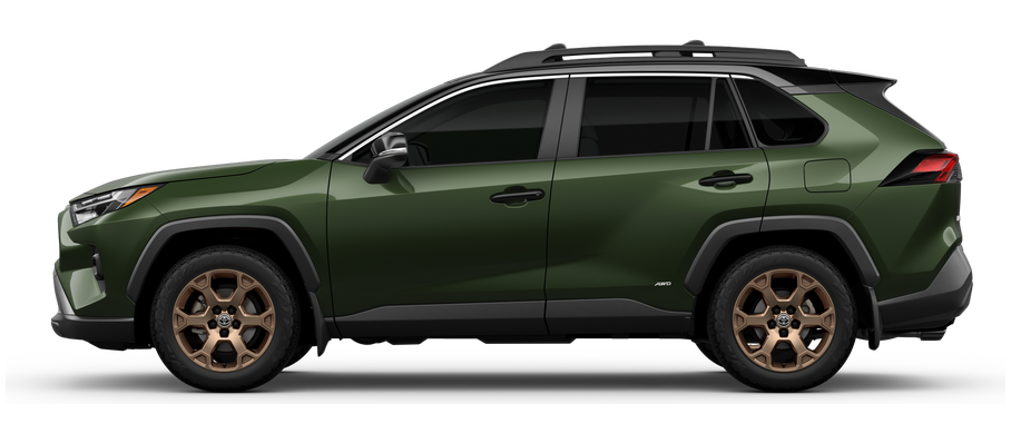 Side profile of a 2025 rav4 RAV4 Hybrid Woodland Edition 2.5L 4-Cyl. Engine All-Wheel Drive