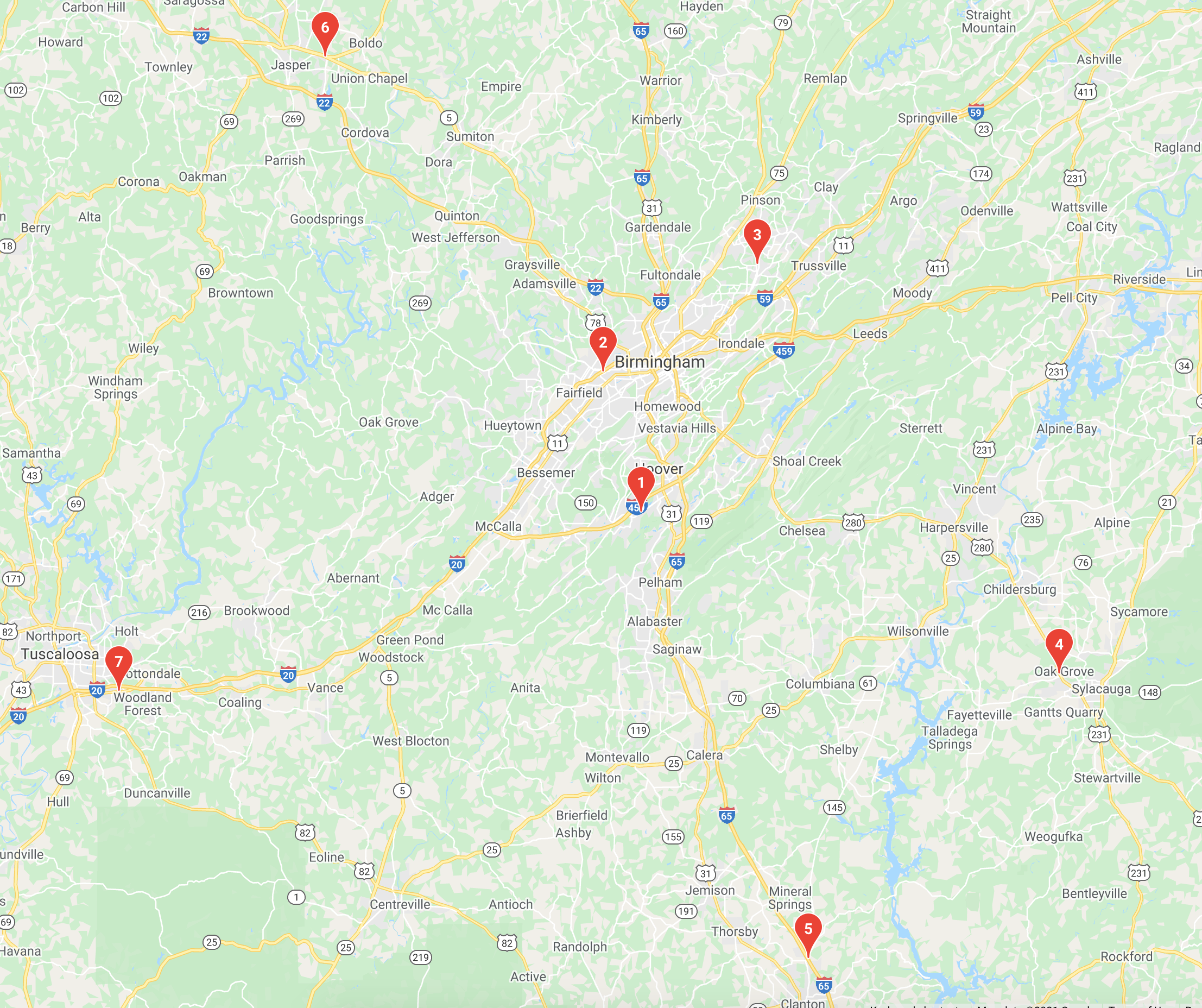 Map of Birmingham Alabama Toyota dealers