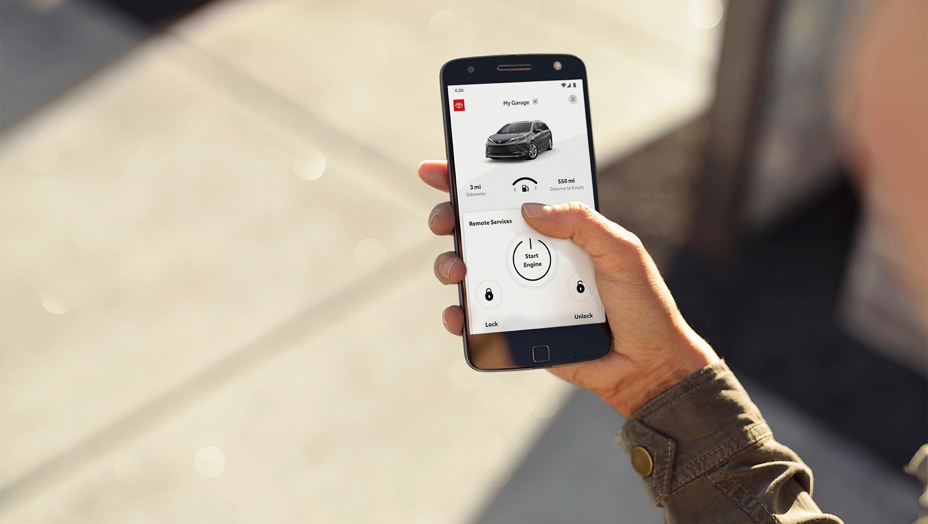 Toyota App on phone showing how you can start your Toyota Sienna right from your phone
