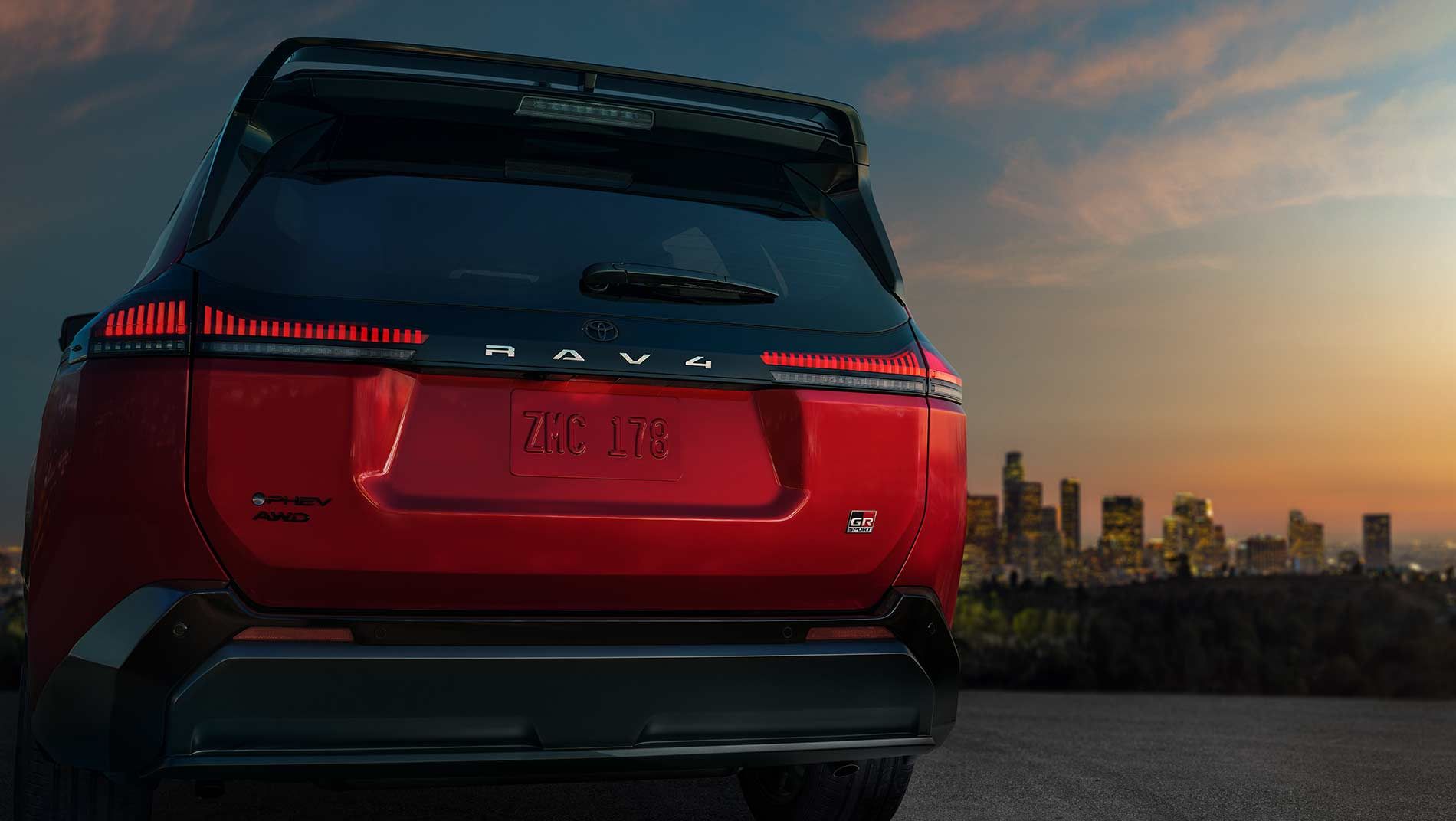 A Toyota RAV4 viewed from the rear.