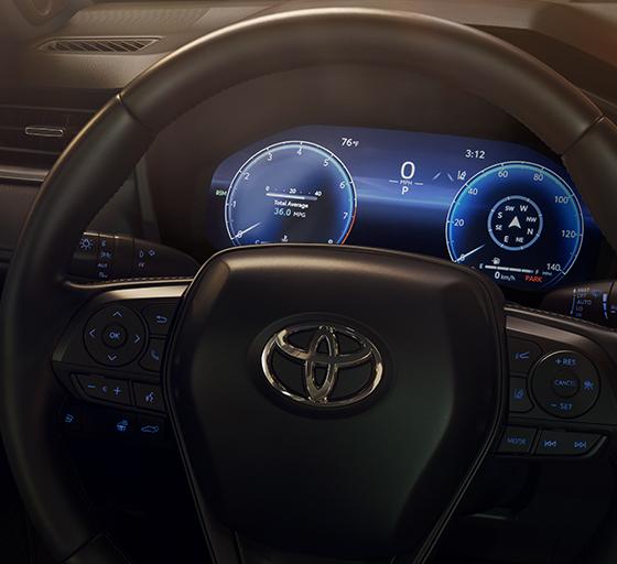 steering wheel and dashboard of a hybrid Toyota