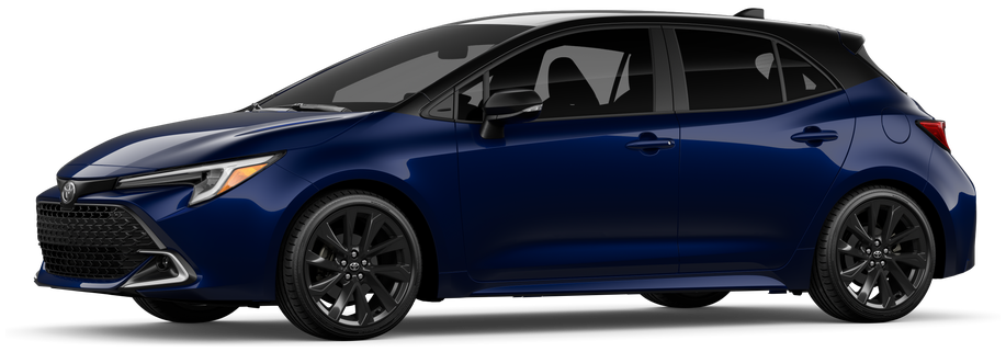 Exterior view of a 2027 Toyota Corolla Hatchback. The car features a black grille, sleek headlights, and tinted windows.