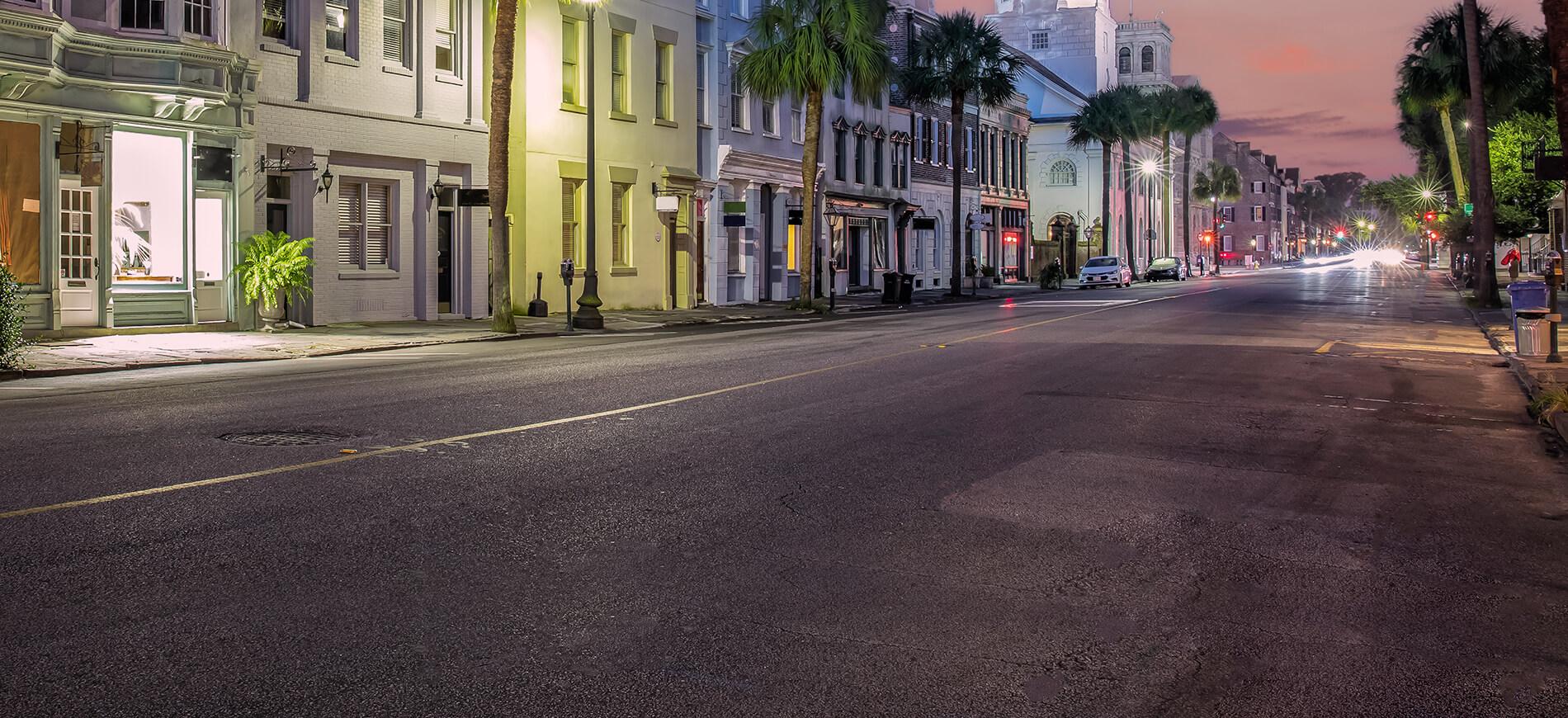 empty florida city street at sunset