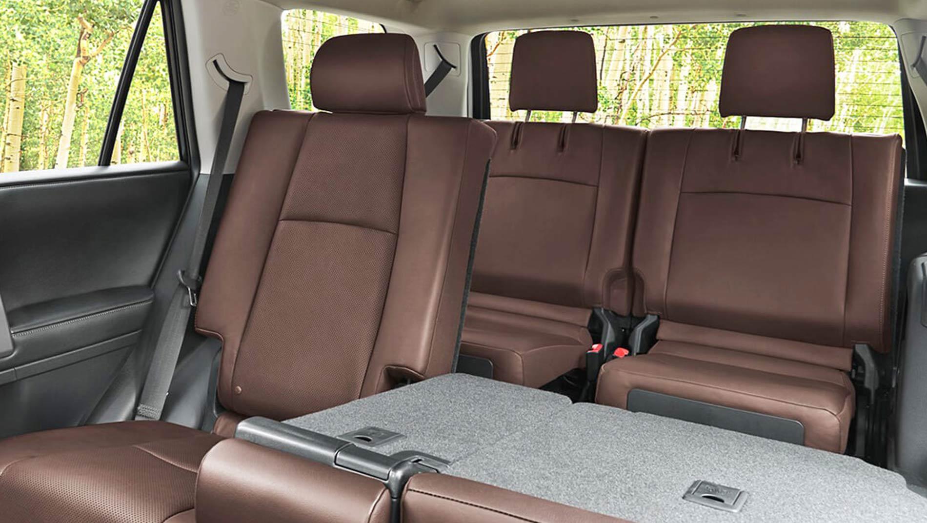 Interior back seating of a Toyota 4Runner with leather easy fold seats