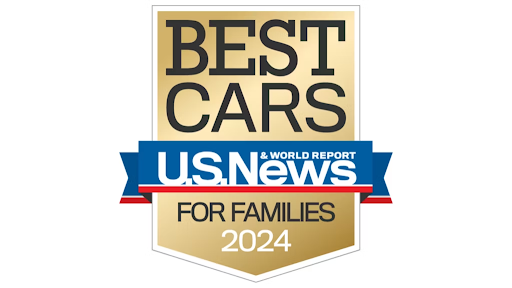 A gold badge with the text “BEST CARS” above a blue and white ribbon reading “U.S. News & World Report,”