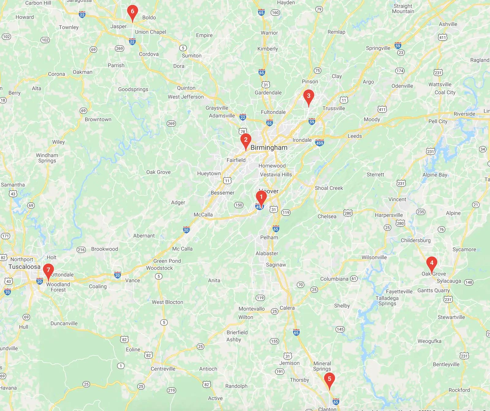 Map of Birmingham Alabama Toyota dealers