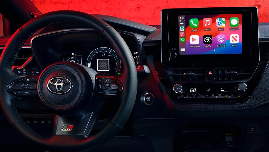 2024 Toyota GR Corolla interior showing the touchscreen control screen and dashboard