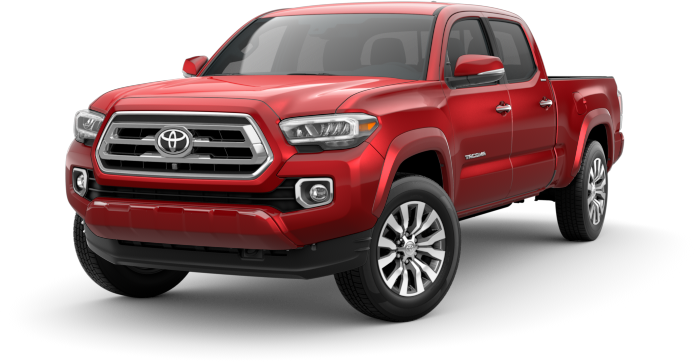 exterior shot of a red Toyota Tacoma