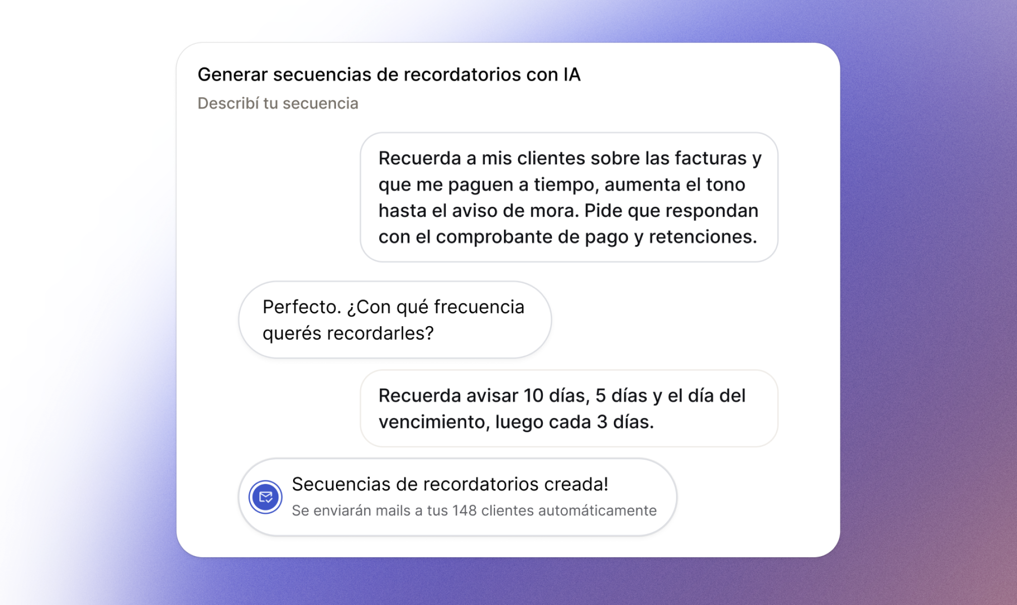 Recordatorios con IA, actividad de facturas y conciliación desde Movimientos