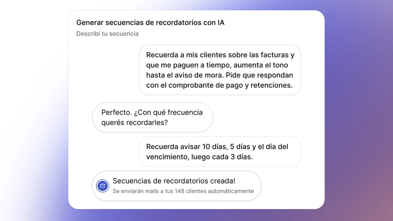 Recordatorios con IA, actividad de facturas y conciliación desde Movimientos