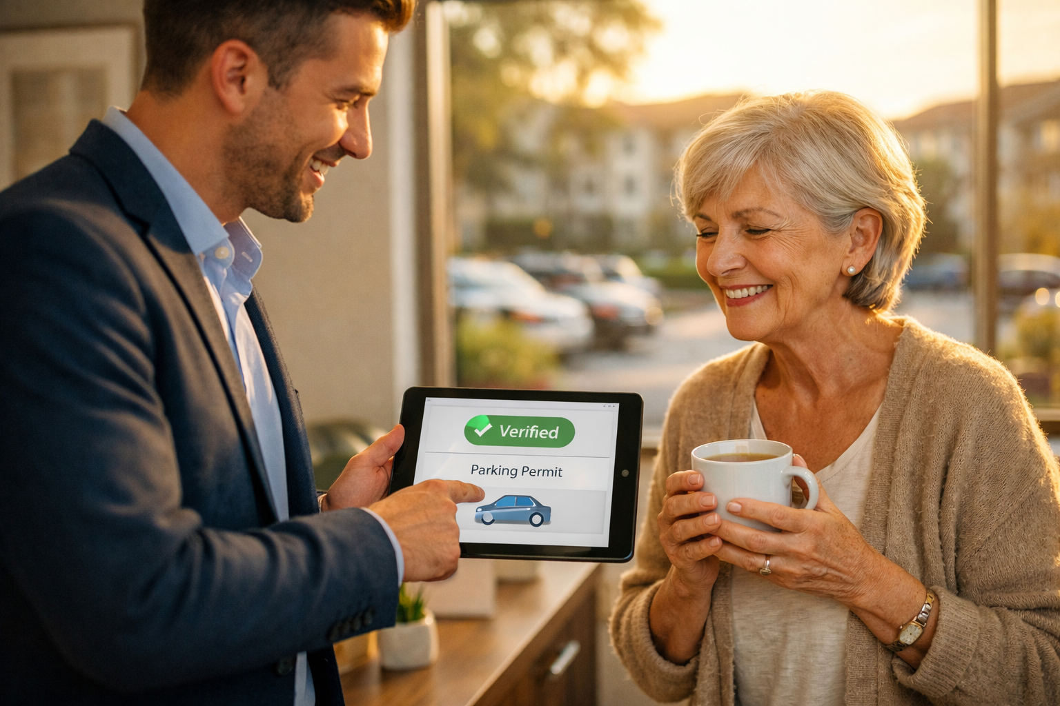 An old woman registering her vehicle