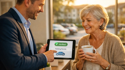 An old woman registering her vehicle