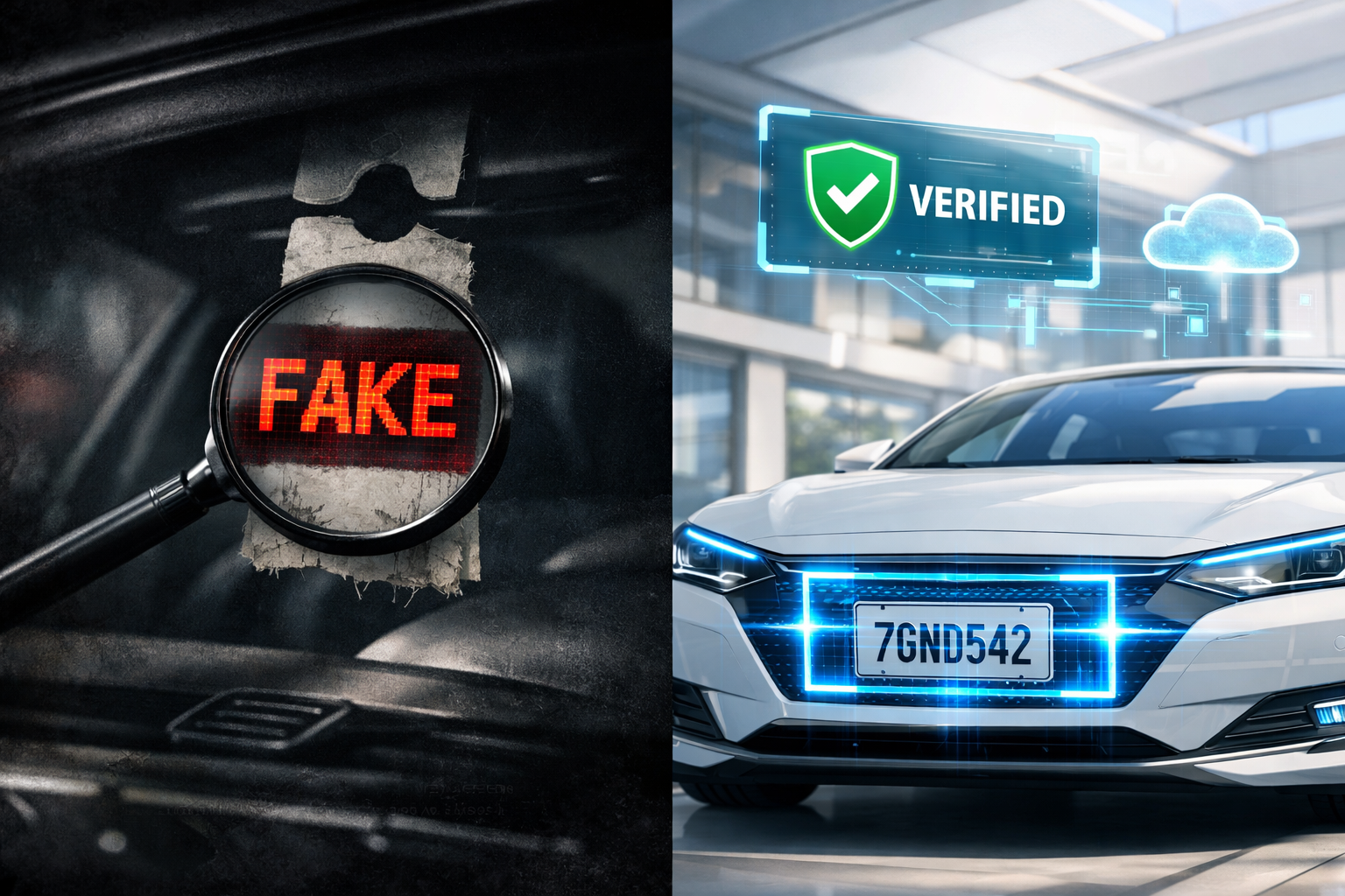 A side by side showing a fake vs real permit