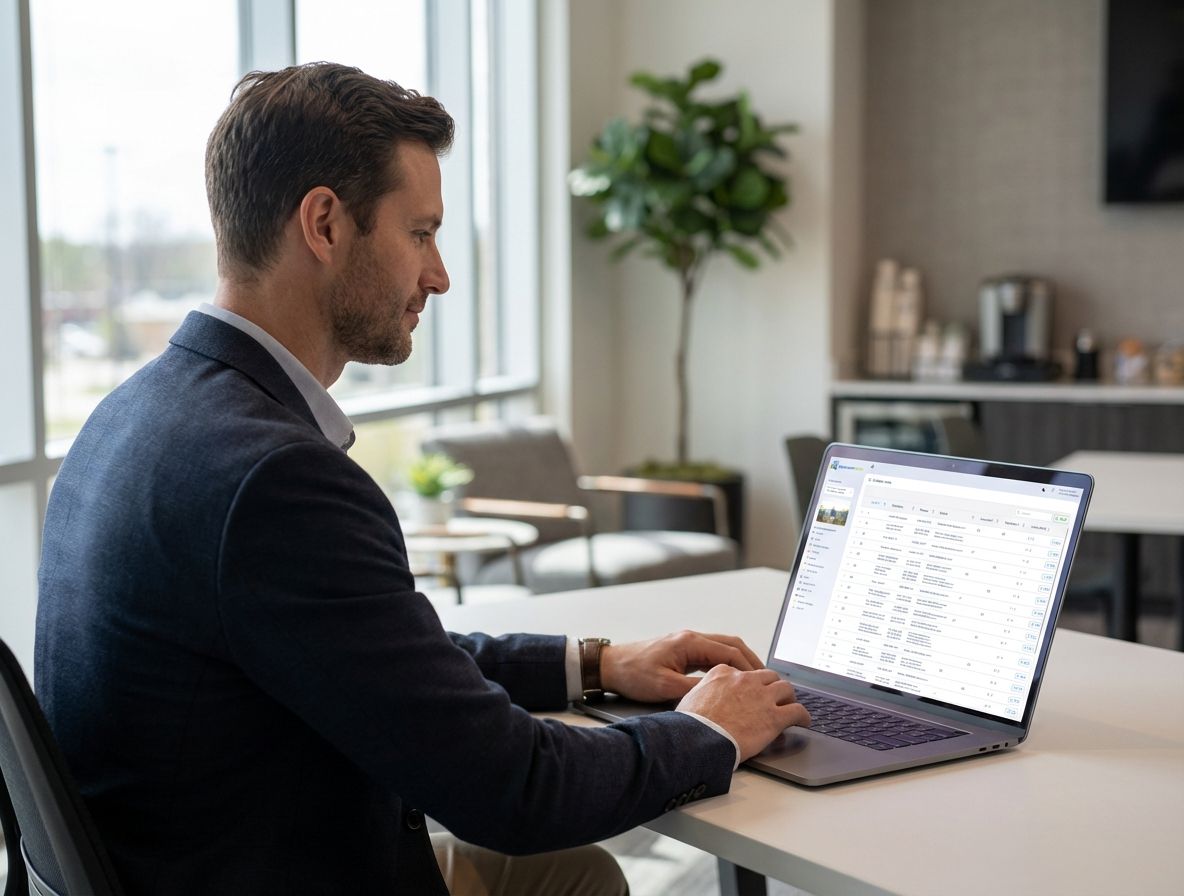 An apartment manager sitting at his desk working