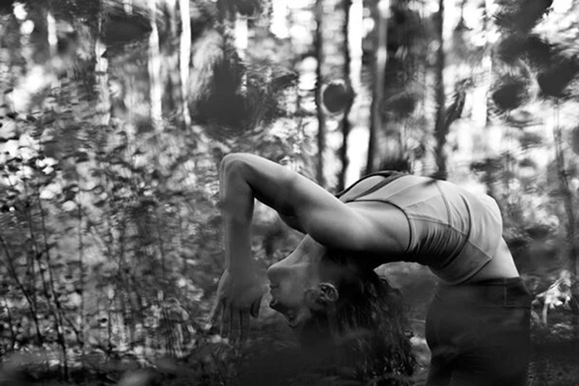 A yoga pose in the forest