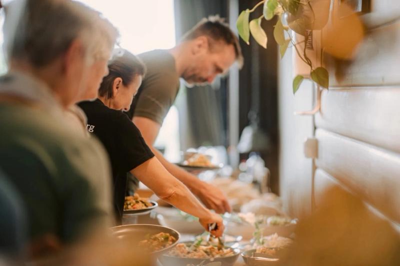 Guests serving themselves at the buffet