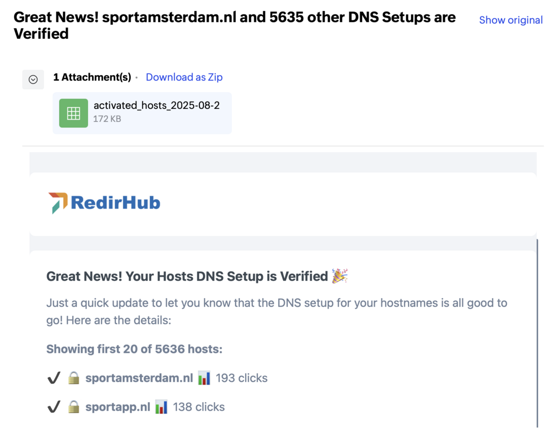 Big update for RedirHub emails! Now handling thousands of hosts, with CSV exports and automatic hostname change notifications for everyone.