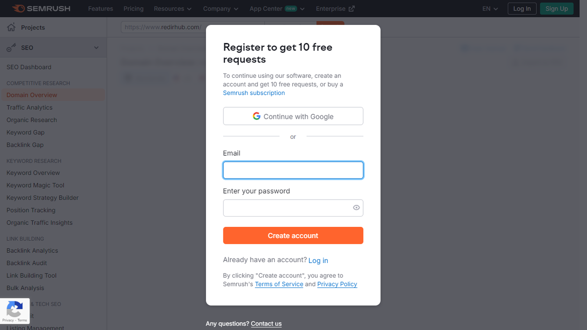 a semrush intermediate page