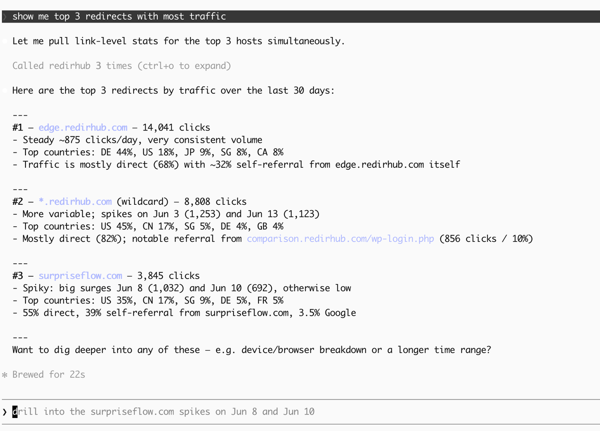 top 3 redirects with most traffic