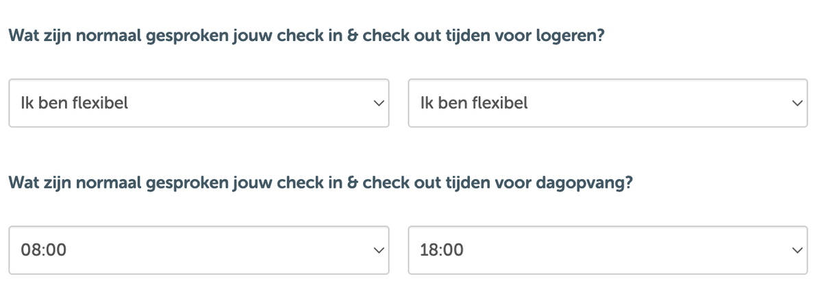 Voorbeeld van voorkeuren: breng- en haaltijden