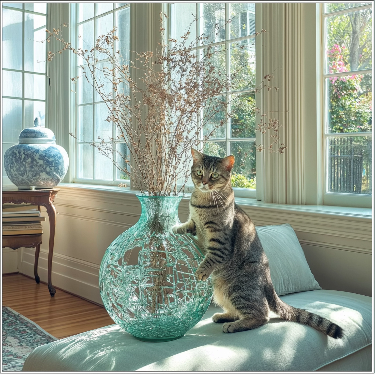 ai generated picture of a cat standing next to a vase
