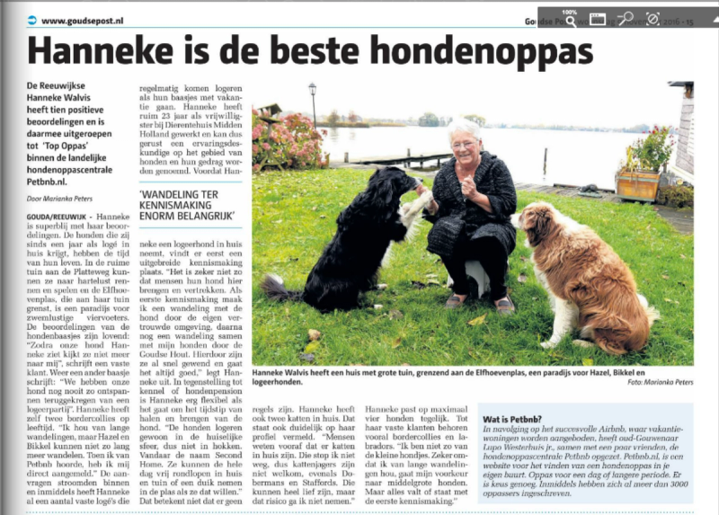 Hanneke uit Reeuwijk is de eerste ‘Top Oppas’ op Petbnb