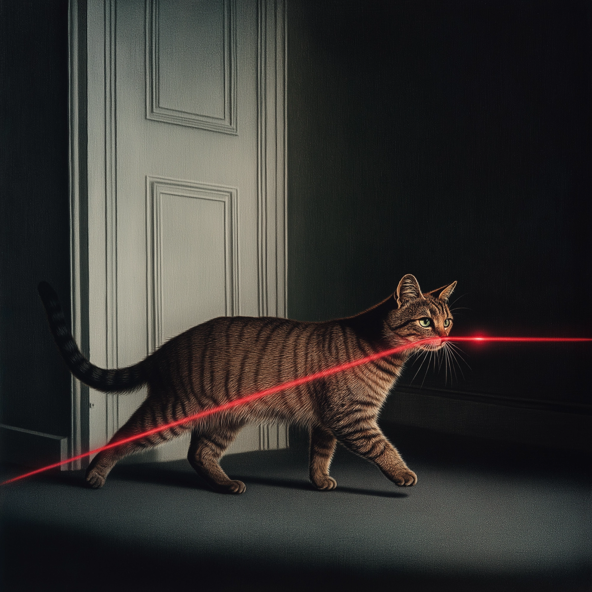 AI generated image of a cat chasing a laser pointer