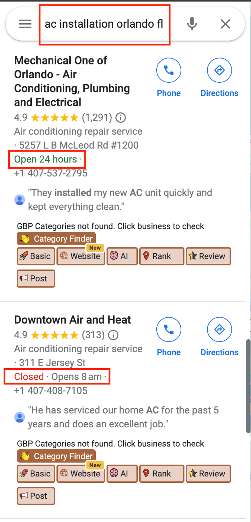 operating hours impact in local seo rankings