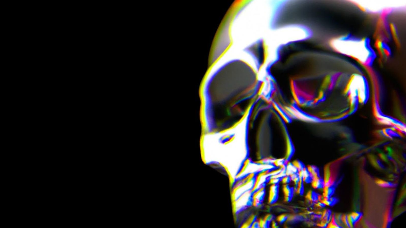 Portada del disco Azimov de Luis Guevara con una calavera neon y fondo negro