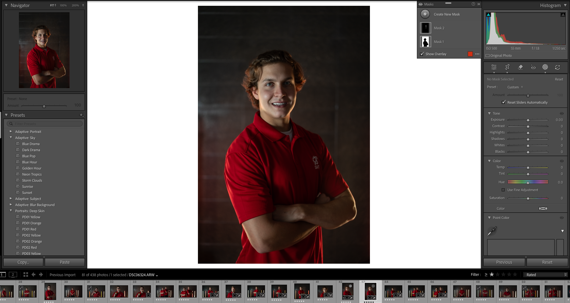 Lightroom workflow: hand-tuned colour grade for billboard-scale skin tones.