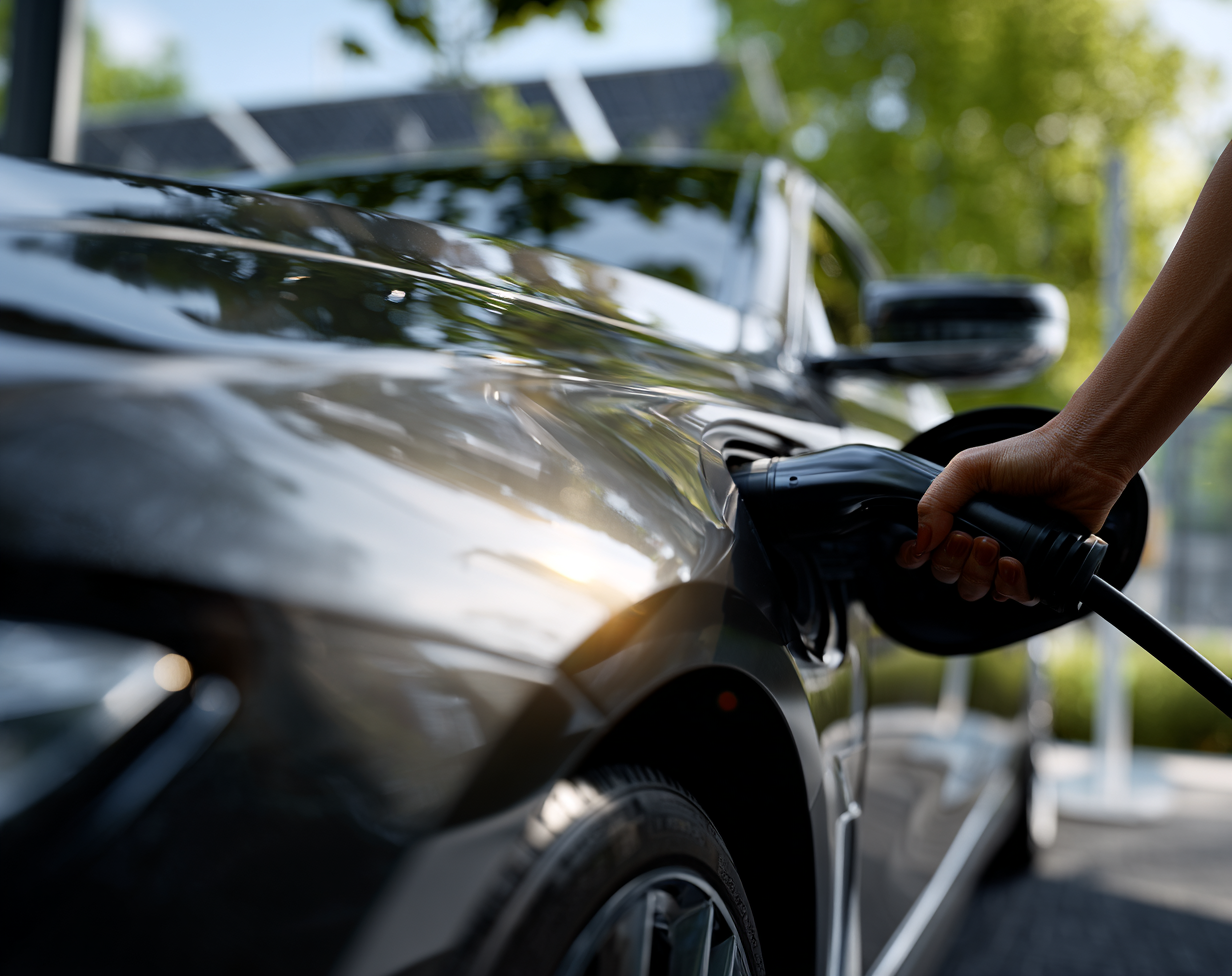 E-Auto mit Ladekabel an E-Säule