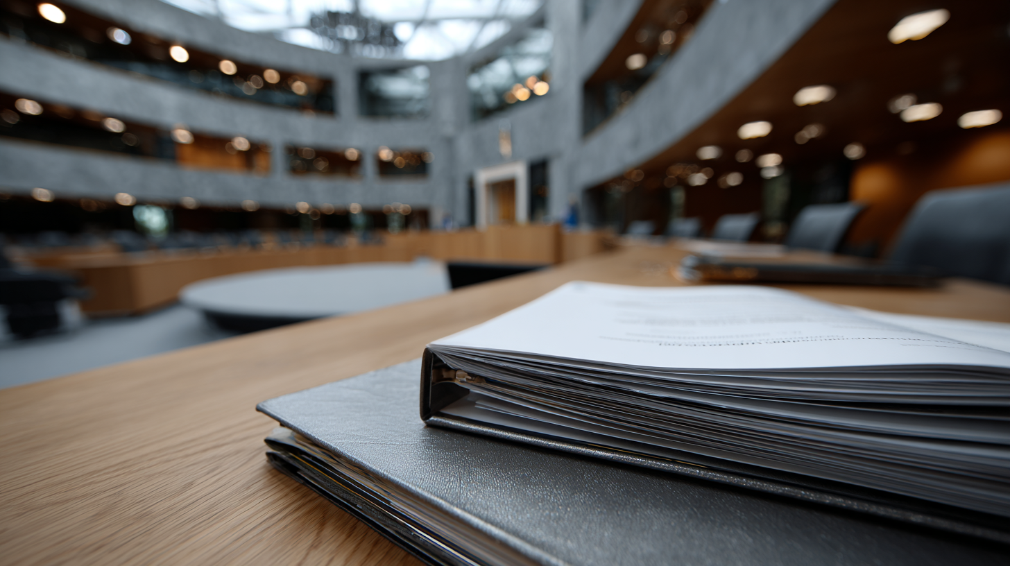 Nahaufnahme strukturierter Gesetzesdokumente in institutioneller Umgebung als Sinnbild für eine regulatorische Änderung der deutschen Treibhausgasminderungsquote.